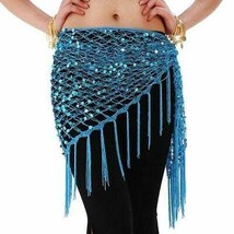 Turquoise Blue Mermaid Tribal BellyDance Sequin Bohemian Tribal Hip Scarf Belt - £31.59 GBP