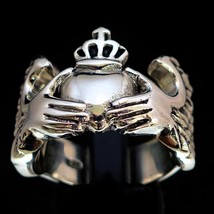 Sterling silver Claddagh ring Winged Irish Heart symbol of Love Ireland high pol - $110.00