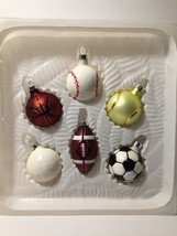 6 Sports Balls Christmas Bulbs Decorated Glass Ornaments Soccer Football Golf - £6.09 GBP