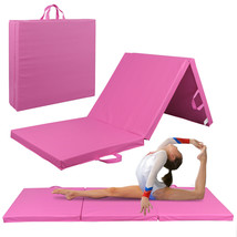 6&#39;X2&#39; Exercise Gym Mat Non-Slip Tri-Fold Pu Leather For Gymnastics Yoga Pink - £55.13 GBP