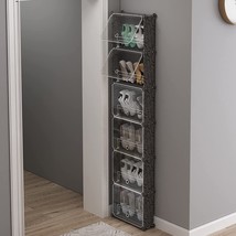 Maginels 6 Tier Shoe Rack Organizer With Cover , Slim Shoe Storage, Black - £46.24 GBP