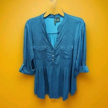 New Directions Womens Size 1X Blue - Tab Sleeve- V Neck- Pockets 3/4 Sle... - $11.63