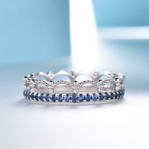 1.75Ct Round Cut Blue Sapphire Engagement Eternity Band Ring 14k White Gold Over - £65.01 GBP