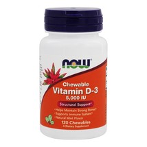 NOW Foods Vitamin D3 Chewable Natural Mint Flavor 5000 IU, 120 Chewables - £9.82 GBP