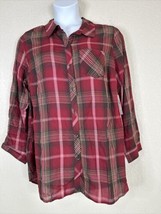 NWT Catherines Womens Plus Size 0X Red Plaid Pocket Button-Up Shirt Long Sleeve - £22.74 GBP