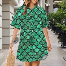 Green Mermaid Scales Button Front Shirt Dress (Size XS - 5XL) - €29,77 EUR+