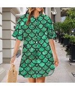 Green Mermaid Scales Button Front Shirt Dress (Size XS - 5XL) - $47.54 CAD+