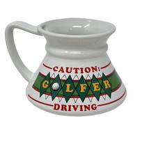 Vtg No Spill Travel Mug Golf Caution Golfer Driving Wide Base Coffee Cup - $14.74