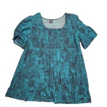 Faded Glory Blouse Women 4X(26-28W) Square Neck Turquoise Blue Floral El... - £14.63 GBP