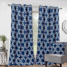 Blue Geometric Pattern Curtains 2 Window Panels 52x84 inches Navy Blue &amp;... - £17.92 GBP