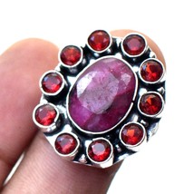 Kashmiri Ruby Mozambique Garnet Gemstone Fashion Ethnic Ring Jewelry 11" SA 6554 - £5.17 GBP
