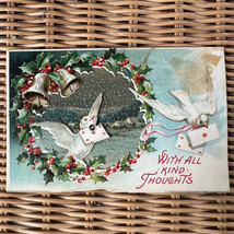 Christmas Postcard Doves Animated Snow International Art German - £23.31 GBP