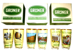 6 Gruner Brau +1977 Zirndorf Furth Nuremberg German Beer Glasses in Colector Box - £55.90 GBP