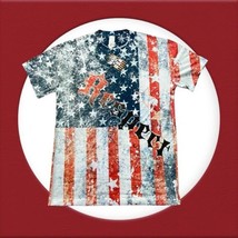 Mens T Shirt Sz M 4th Of July American Flag Spellout RESPECT All Over Pr... - $23.18