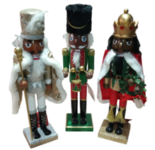 African American Christmas nutcrackers cute wood figurines 15&quot; 3 Piece - £72.16 GBP