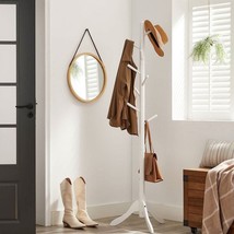 Modern Solid Wood Coat Rack in White Finish with 8 Hooks - $2,504.83 MXN