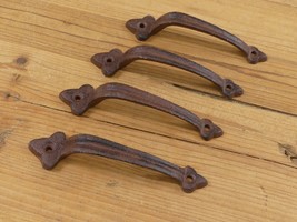 4 CAST IRON HANDLES RUSTIC DRAWER PULLS 6&quot; LONG HANDLE GRASP DOOR GATE FARM - $339.94 MXN