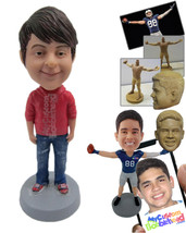 Personalized Bobblehead Boy Wearing A Trendy Jacket, Jeans And Sneakers ... - £72.33 GBP