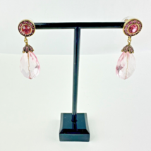 Vntg Heidi Daus Gold Tone Large Pink Rhinestone Drop Dangle Stud Earrings 17.3g - £118.67 GBP