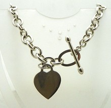 HEART CHARM ON LINK 18 INCH LONG NECKLACE REAL SOLID .925 STERLING SILVER 72.9 g - £285.57 GBP