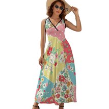 Mondxflaur Colorful Flower Summer Dresses for Women V-neck Sleeveless Lo... - £28.67 GBP+