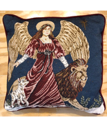 Portofino Heavenly Angel Lion &amp; Lamb Tapestry Couch Pillow Solid Back Ch... - $387.45 MXN