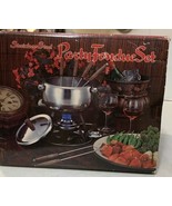 Vintage Party Fondue Set Stainless Steel With Rosewood Handle &amp; 6 Forks - $38.02 CAD