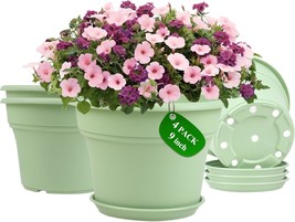 9 Inch Plastic-Flower Pot-For-Indoor Plants, 4 Pack Large Outdoor Plante... - $31.01