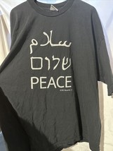 VTG PEACE IN ENGLISH,HEBREW,ARABIC Mens 3XL TSHIRT by Pat Humphries 2001... - $34.64