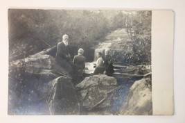Antique RPPC People Sitting on Rocks Near Waterfall Spooky &amp; Dark - £13.44 GBP