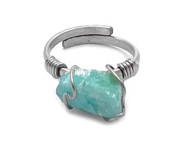 Mini Wire Wrapped Raw Stone Ring Healing Crystal Silver Metal Adjustable... - £16.07 GBP