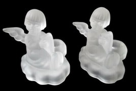 Set of 2 Avon M.J. Hummel Frosted Lead Crystal Angel Taper Candle Holder... - £23.46 GBP