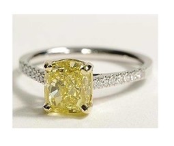 2Ct Cushion Cut Fancy Yellow Diamond Engagement Ring 14k White Gold Finish - £81.43 GBP