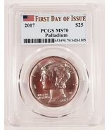2017 $25 PALLADIUM 1 OZ. EAGLE VALUTATO DA PCGS COME MS70 FDOI - $61,322.15 MXN