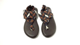 Sanuk Womens Yoga Sling Flip Flop  Sandals Shoes Brown Navy Chevron Size 8 - £13.54 GBP