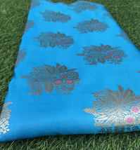 Blue &amp; Gold Indian Brocade, Jacquard, Wedding Dress, Banarasi Fabric - NF1098 - £8.41 GBP+