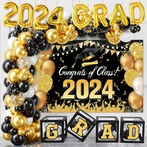 Graduation Decorations Class of 2024 - 118Pcs Black Gold Graduation Party Decora - £30.18 GBP