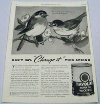 1936 Print Ad Havoline Motor Oil Drawing of 2 Birds - £8.34 GBP