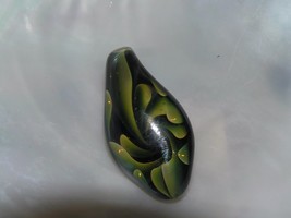 Estate Bluish Green Teardrop Art Glass with Yellowy Green Flower Pendant –  - £8.35 GBP