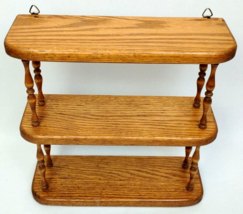 Handmade Solid Oak Wood Spindle Wall Hanging Shelf 3 Tier Wood Curio 12&quot;... - $98.99