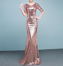 Rose-gold Half Sleeve Maxi Sequin Dress Women Plus Size Sequin Dress Gown