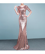 Rose-gold Half Sleeve Maxi Sequin Dress Women Plus Size Sequin Dress Gown - $199.28 CAD