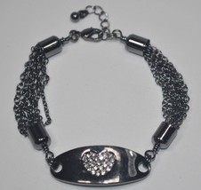 Lia Sophia &quot;Love Note&quot; Multi-Chain Heart Hematite Bracelet Black / Dark Gray - £11.07 GBP