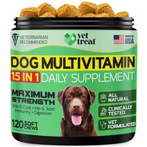 VET TREAT 15-in-1 Dog Multivitamin Chews w/ Glucosamine, Salmon Oil, Mad... - $45.50