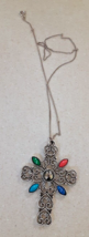 Silver openwork cross with multi-colored enameled stones with chain - £16.06 GBP