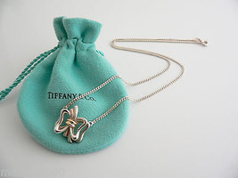 Tiffany &amp; Co Silver 18K Gold Ribbon Bow Necklace Pendant Charm 17.8 Inch Pouch - £256.58 GBP