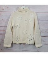 Vintage Talbots Womens Sweater Cream Embroidered Snowflake Turtleneck Sz... - $49.75 CAD