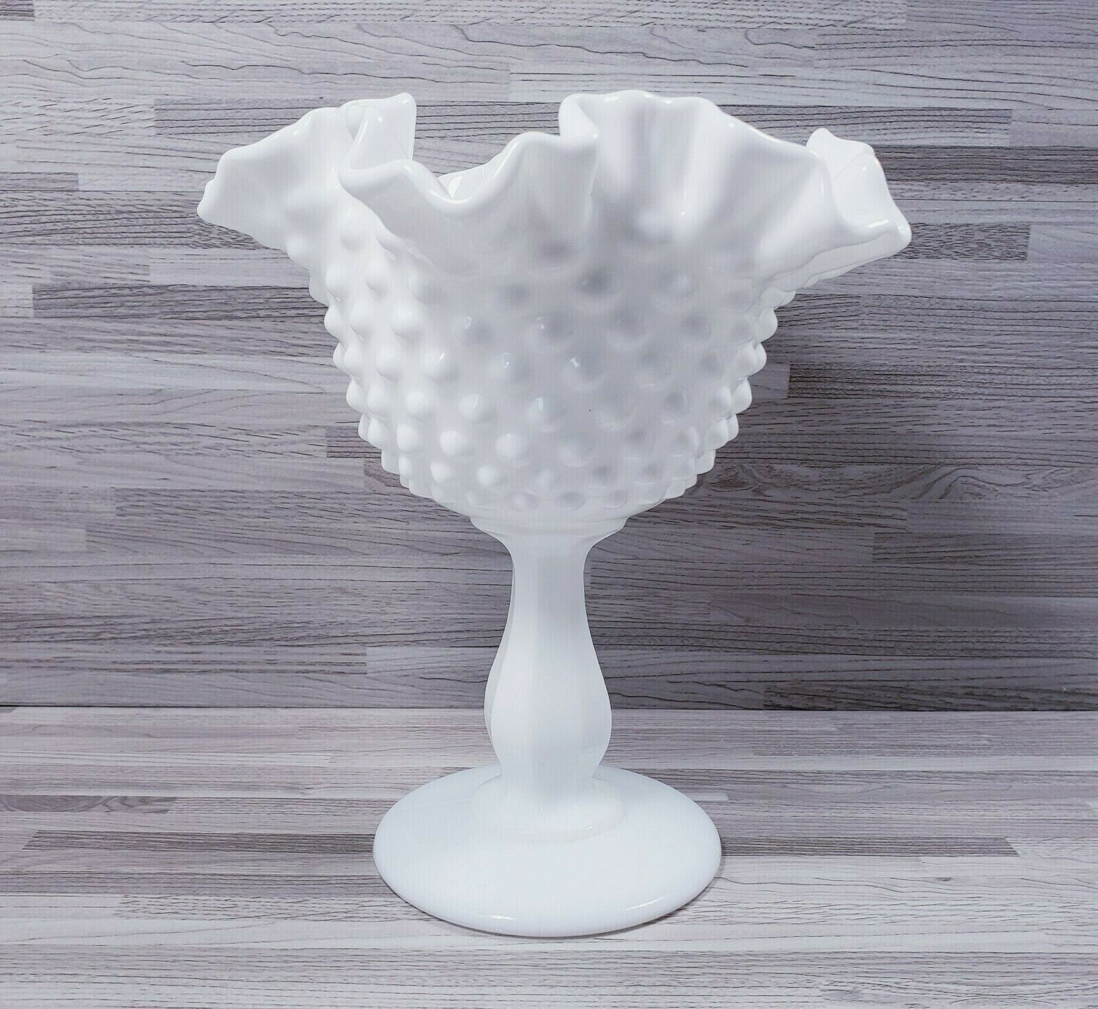 Primary image for Fenton Milk Glass Hobnail 6.25" Compote Ruffled Edge Candy Dish