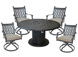 Outdoor Propane Fire Pit Table 4 Swivel Rocker Dining Chairs Aluminum Fu... - £2,103.56 GBP