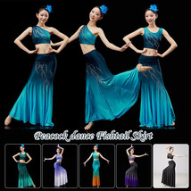 Dai Dance Costumes Fish Tail Peacock Skirt +Top Suit Gradient Color Folk Stage - £21.85 GBP